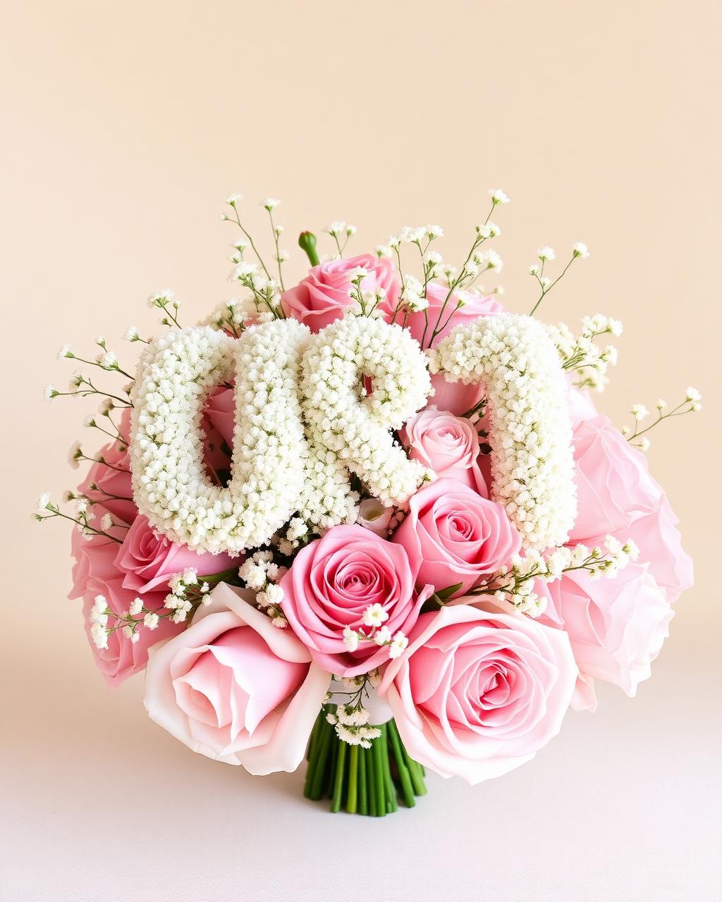 Baby's Breath Monogram Bouquet, birthday floral arrangement by Zuri Blooms