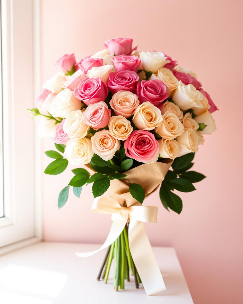 Blush & Cream Rose Duo, luxury rose arrangement by Zuri Blooms