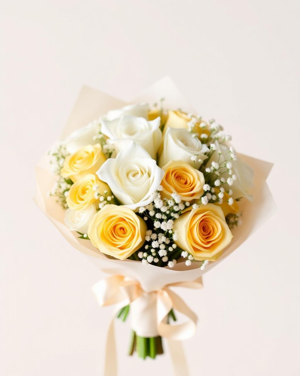 White & Yellow Rose Grad Bouquet, graduation floral arrangement by Zuri Blooms