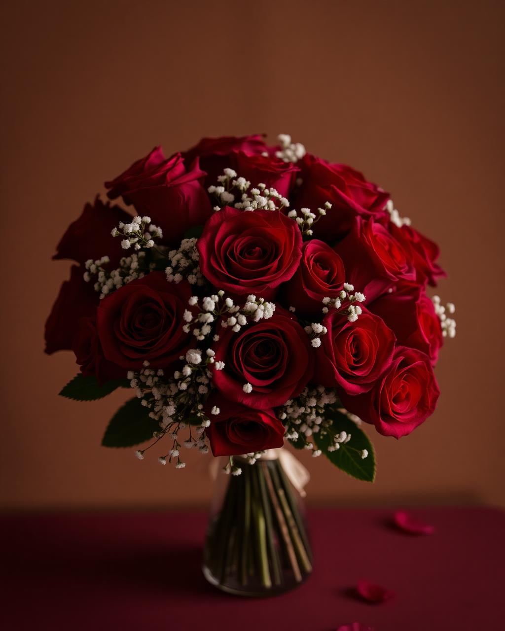 Oversized Red Rose & Baby's Breath, Valentine's floral arrangement by Zuri Blooms